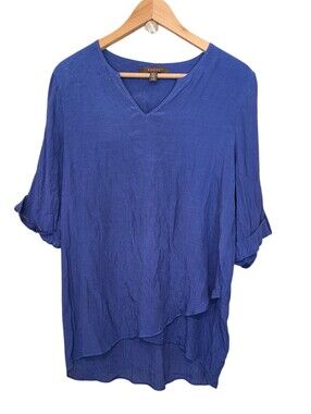Fever Royal Blue 3/4 Button Sleeve Airy Tiered V-Neck Blouse EUC Sz L